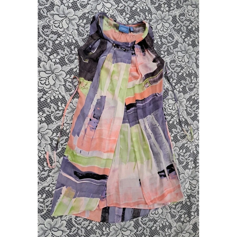 Simply Vera Wang Dress XS Multicolor Chiffon Layered Knee Length Pockets Artsy - Picture 7 of 11